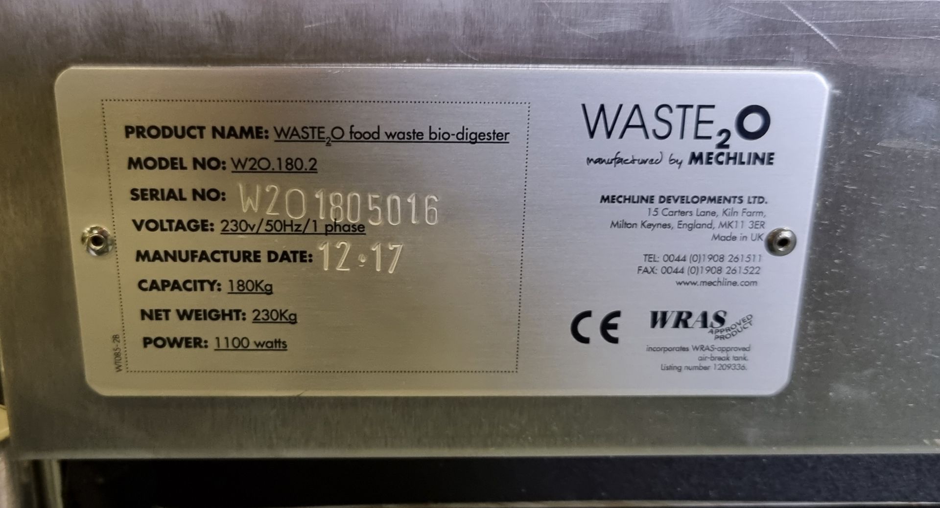 Waste2O W2O.180.2 food waste bio-digester - W 1100 x D 1050 x H 1250mm - Bild 8 aus 9