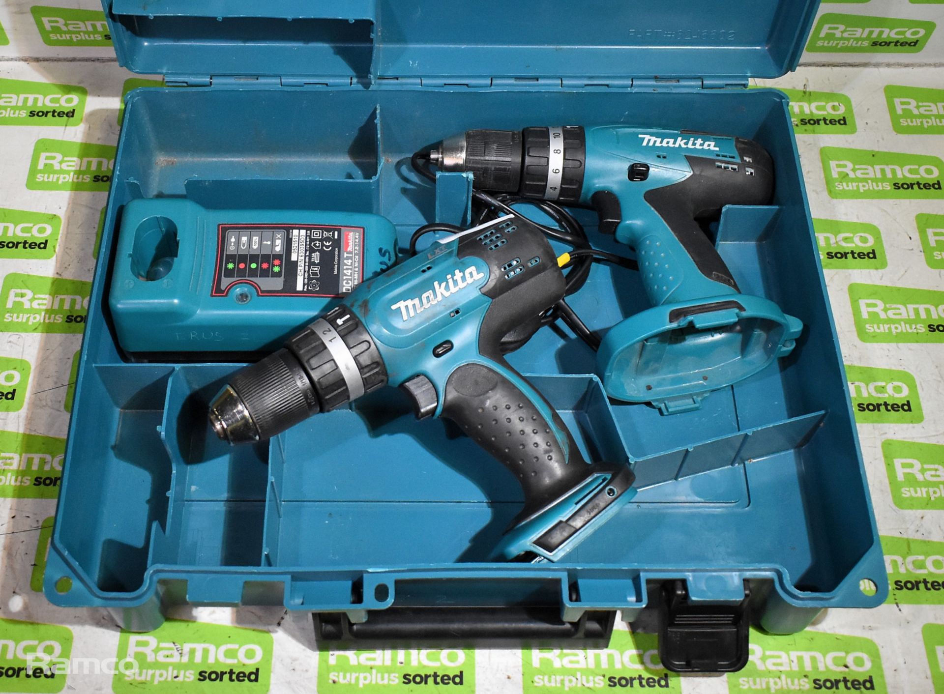 Makita DHP453 10V cordless drill - BARE UNIT, Makita 8391D 18V cordless drill with DC1414T charger - Image 2 of 5