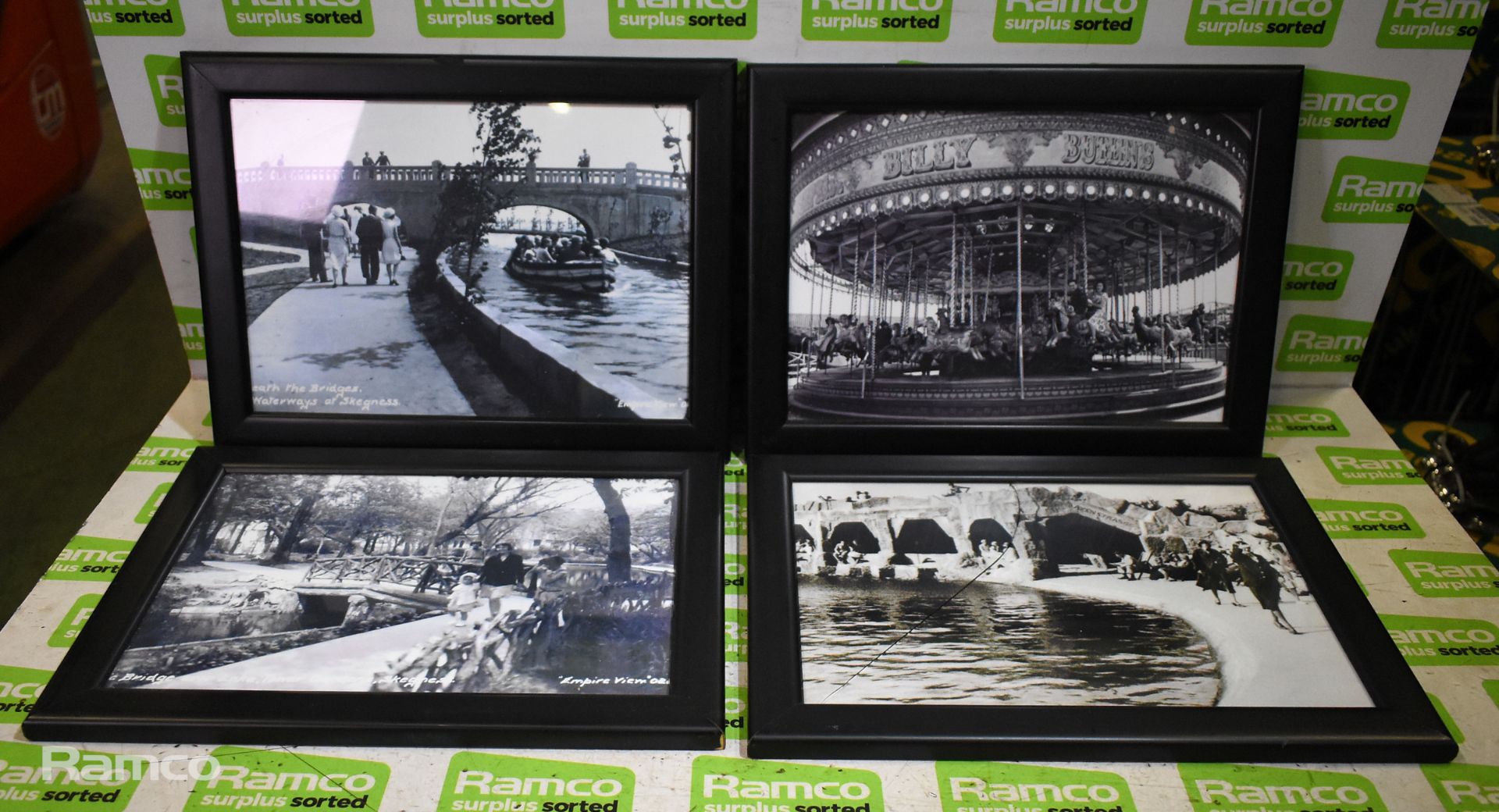 4x Skegness memorabilia photos - Tower Gardens, Boating Lake, Skegness Waterway and Billy Butlins