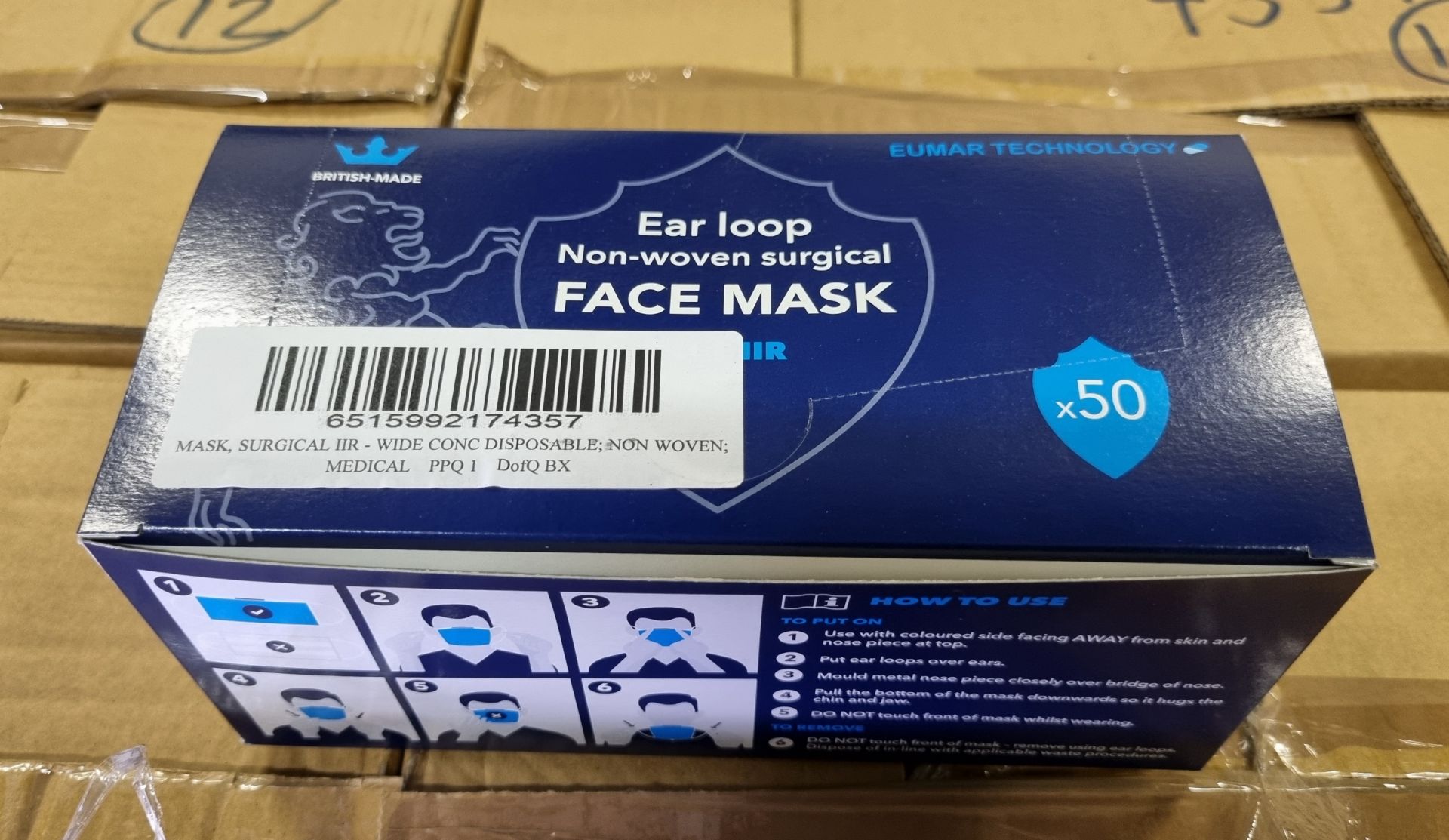 Eumar Type IIR non-woven surgical ear loop face masks - 48 boxes (50 packs of 12 per box) - Image 4 of 5