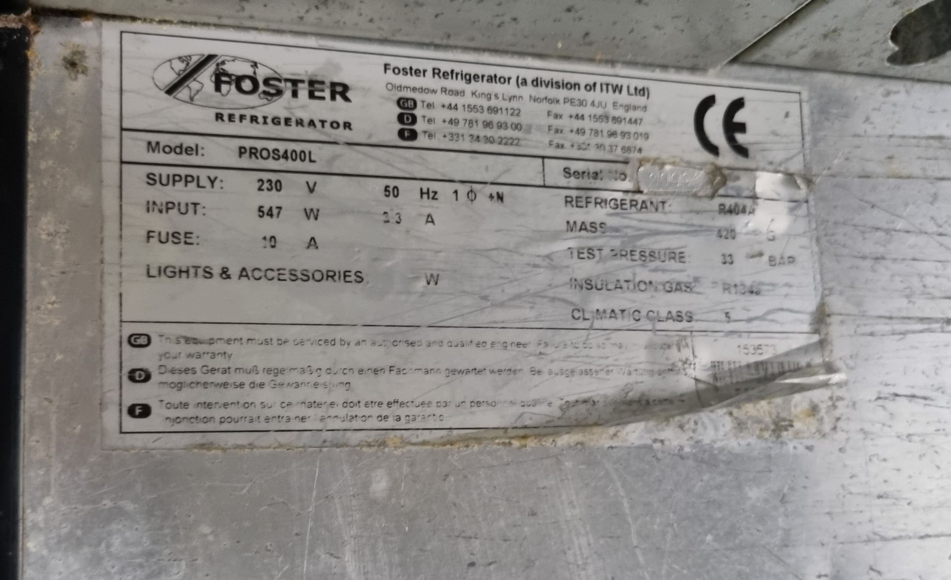 Foster PROS400L stainless steel single door free stand freezer - W 700 x D 700 x H 1800mm - Bild 4 aus 6