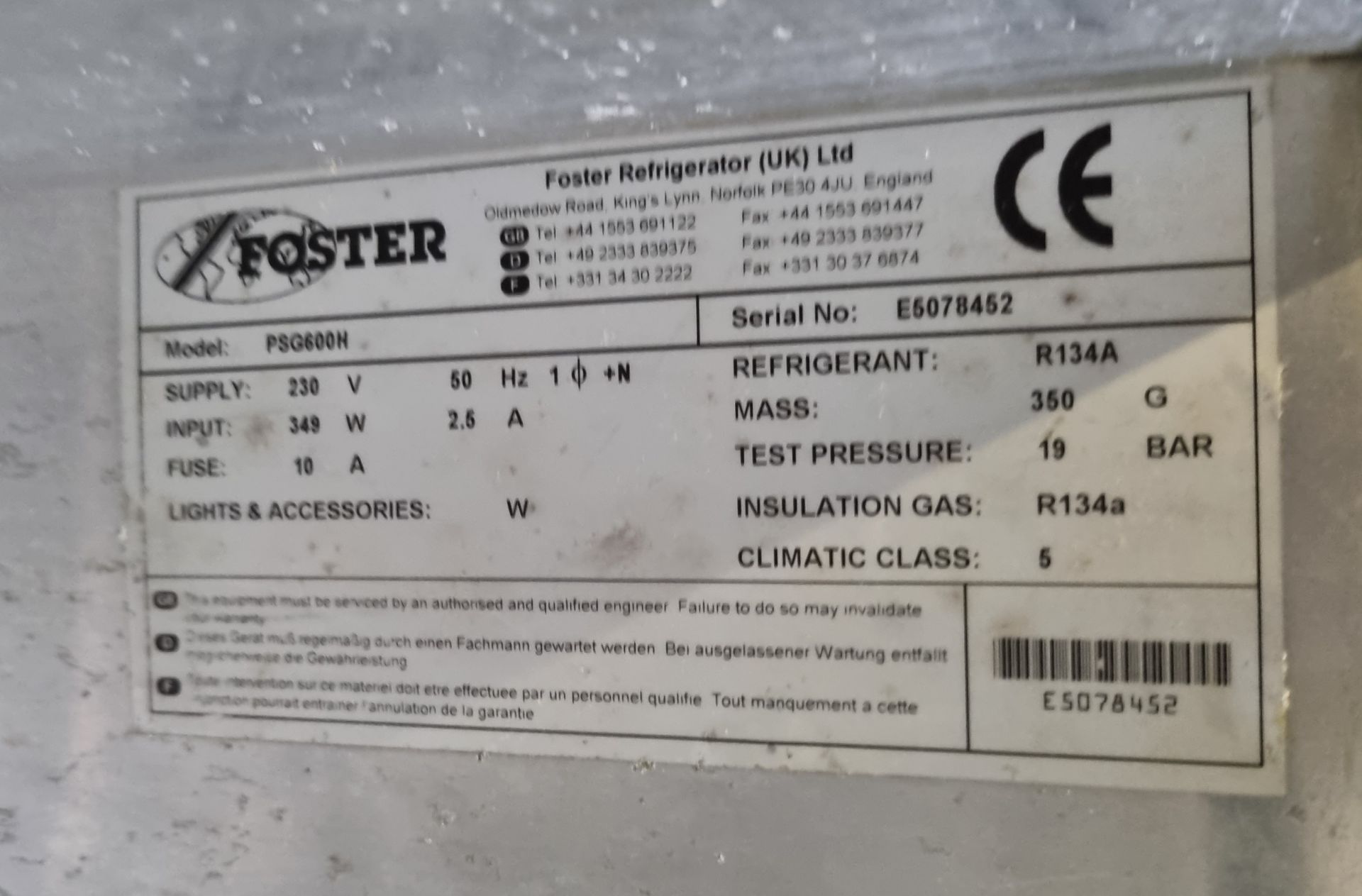 Foster PSG600H 1 door upright refrigerator - W 690 x D 800 x H 2100mm - Image 3 of 3