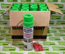 12x cans of green hi-vis marker spray paint - 500ml