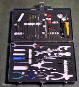Multi piece tool kit in composite case - spanners, allen keys, screwdrivers, pliers