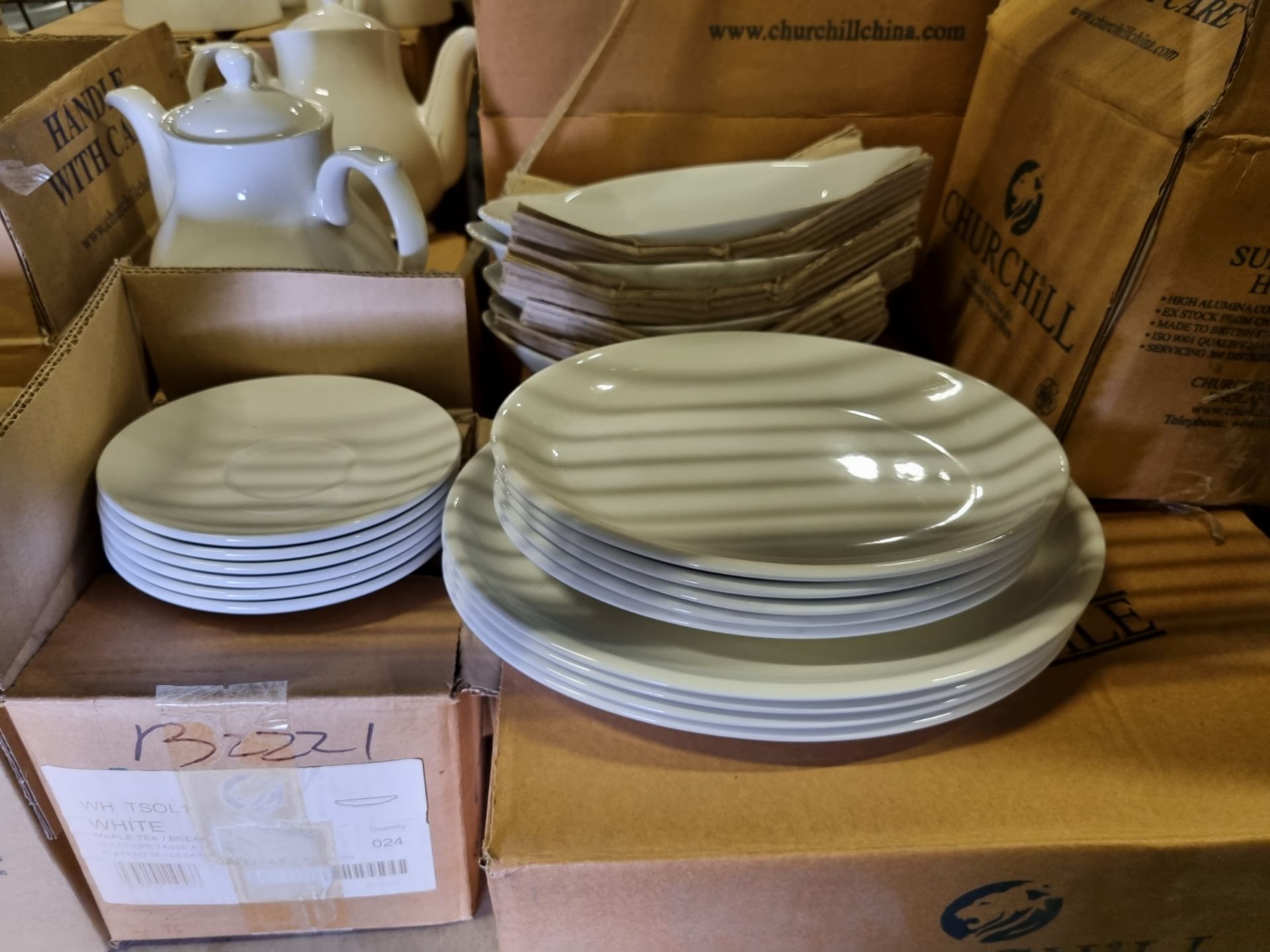 Catering Equipment - White plates, saucers, bowls, cups, teapot, salt + pepper pot - Image 2 of 8