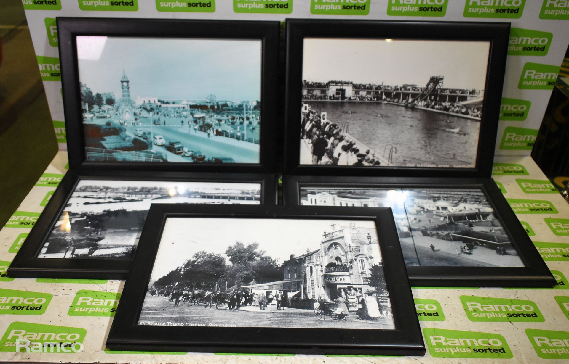 5x Skegness memorabilia photos - Clock Tower, Embassy Theatre, Tower Cinema, Suncastle and Embassy