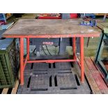 Folding workbench with Irwin Record 182C chain pipe vice attached - metal frame with wooden top
