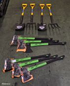 6x Florabest 1.9kg axes & 2x Draper spade and fork sets