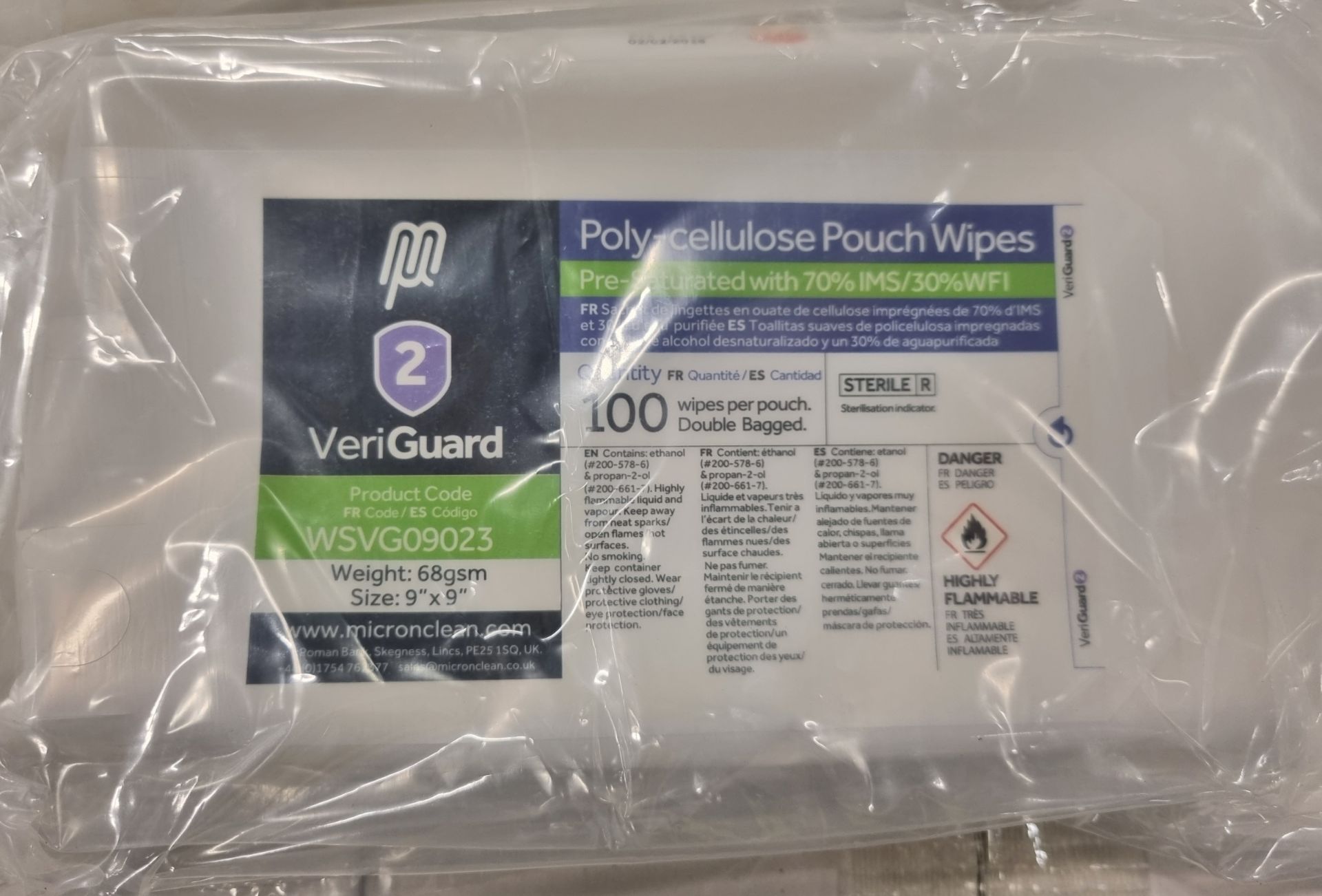 24x boxes of Micronclean Veriguard Polycellulose C-folded pouch sterile wipes - 230mm x 230mm