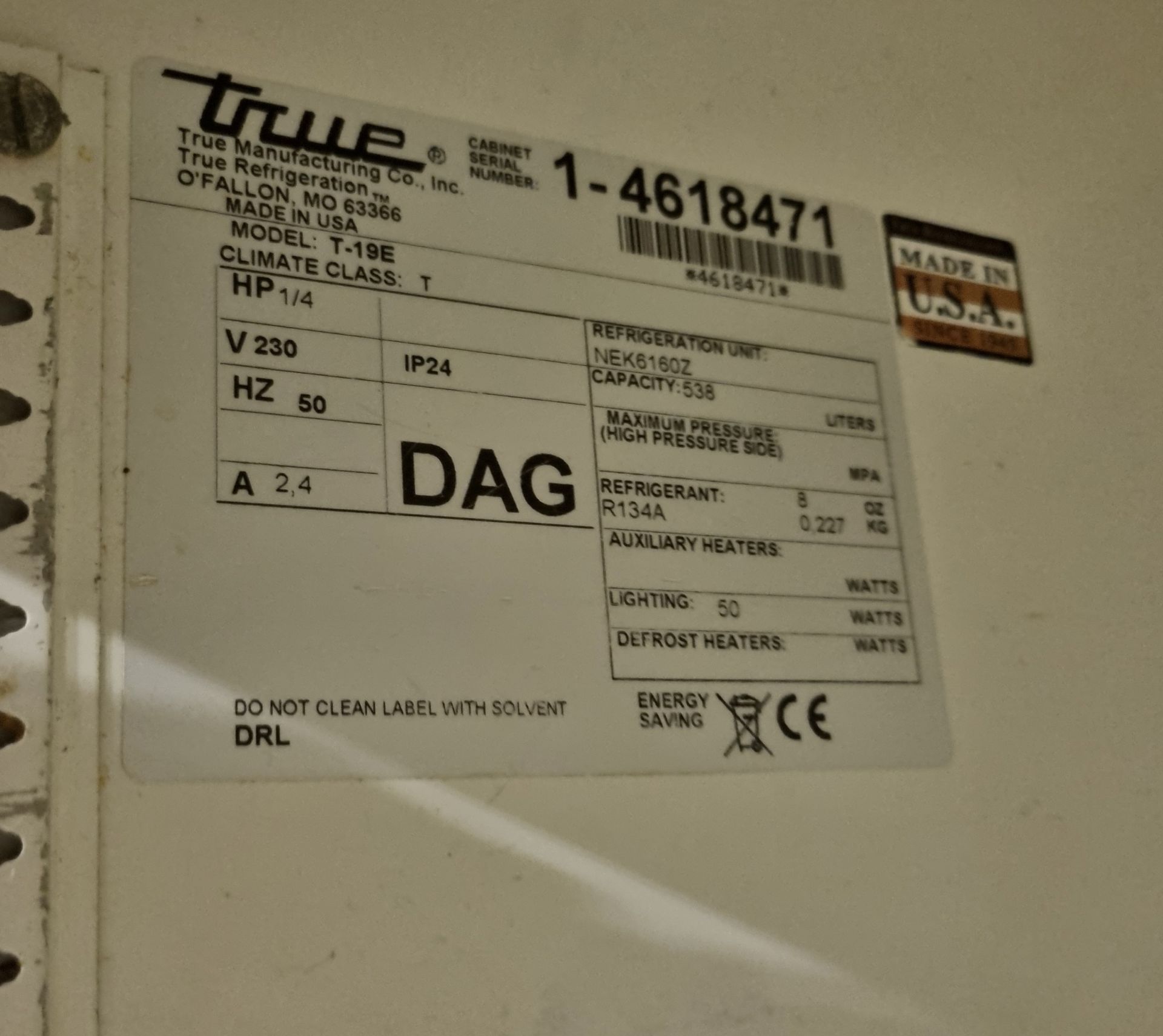True T-19E stainless steel single door free stand fridge - W 640 x D 680 x H 2000mm - Bild 3 aus 3