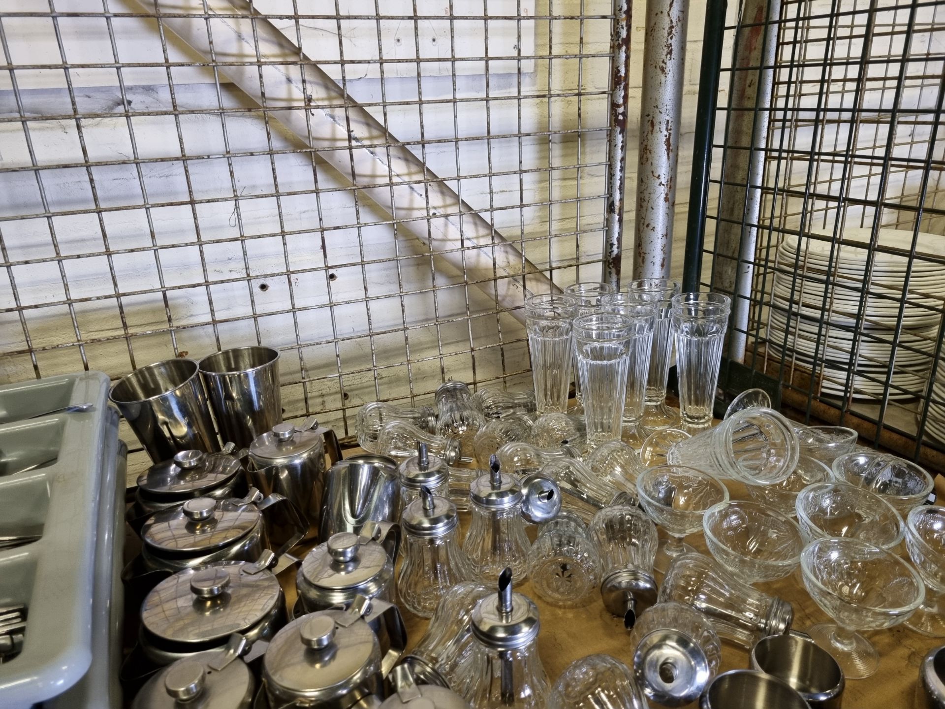 Catering equipment - serving trays, teapots, sugar bowls, sugar pourers, glass flutes, - Image 7 of 7