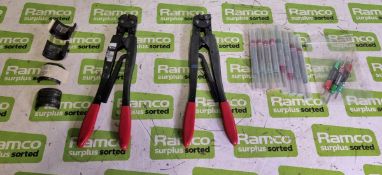 Hand tools - terminal crimping tool, crimp tool die, various profile gauges