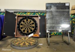 M.Y dartboard with cabinet - W 500 x D 70 x H 500mm, Winmau Accudart dartboard, Double sided mirror
