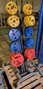 Jordan barbell rack with 1.25, 2.5, 5kg weights, 6x bars, 6x body bars, 13x clips