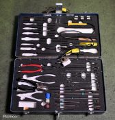 Multi piece tool kit in composite case - spanners, allen keys, screwdrivers, pliers and soldering ir