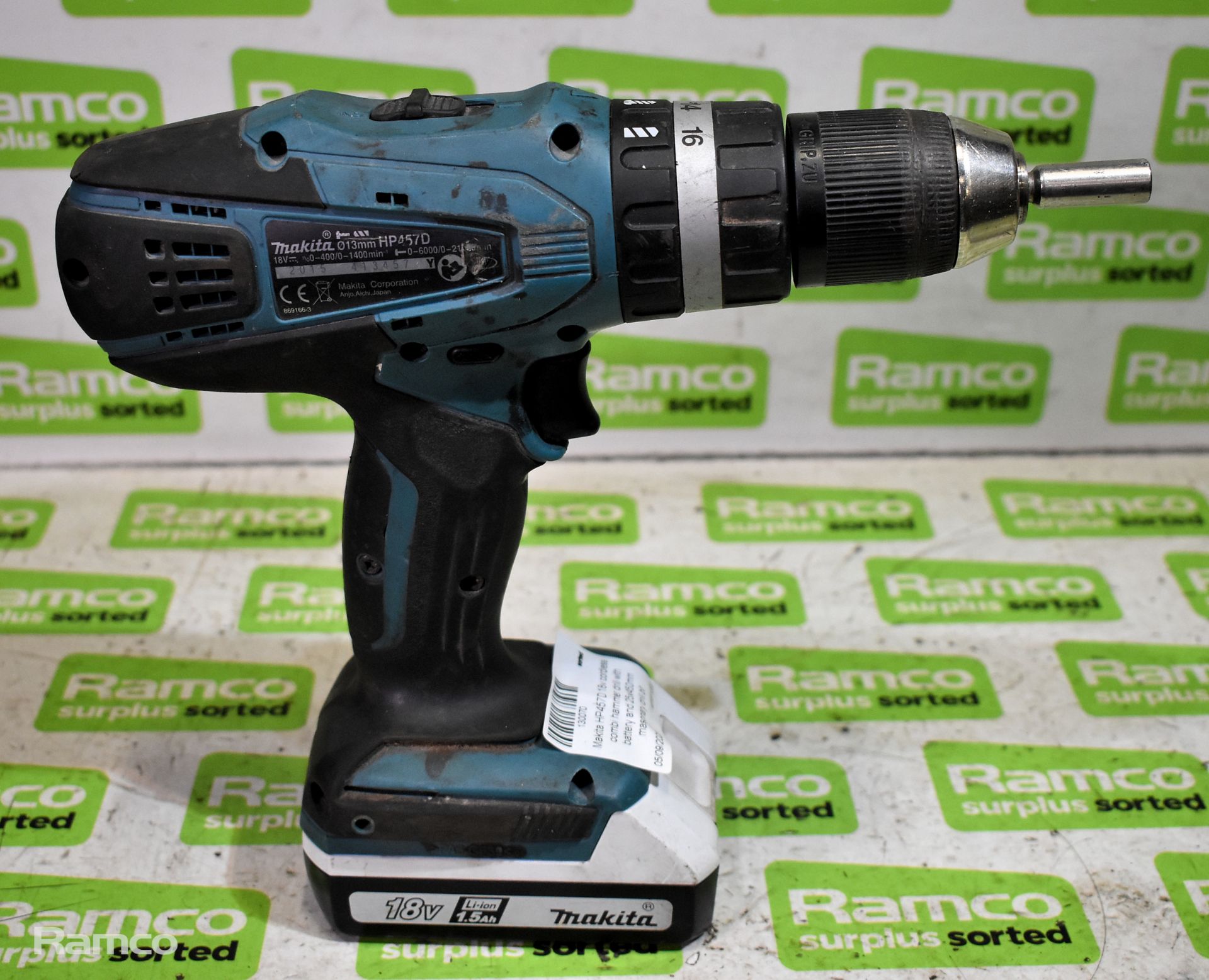 Makita HP457D 18v cordless combi hammer drill with battery and 25x450mm masonry drill bit - Bild 2 aus 6