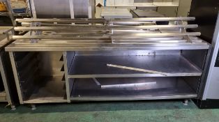 Stainless steel kitchen work surface with tray rails - W 2200 x D 800 x H 920mm
