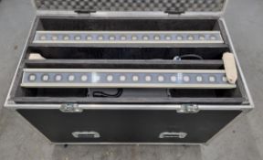 6x Studio Due Archibar 250 LED battens with hanging brackets in six way flight case