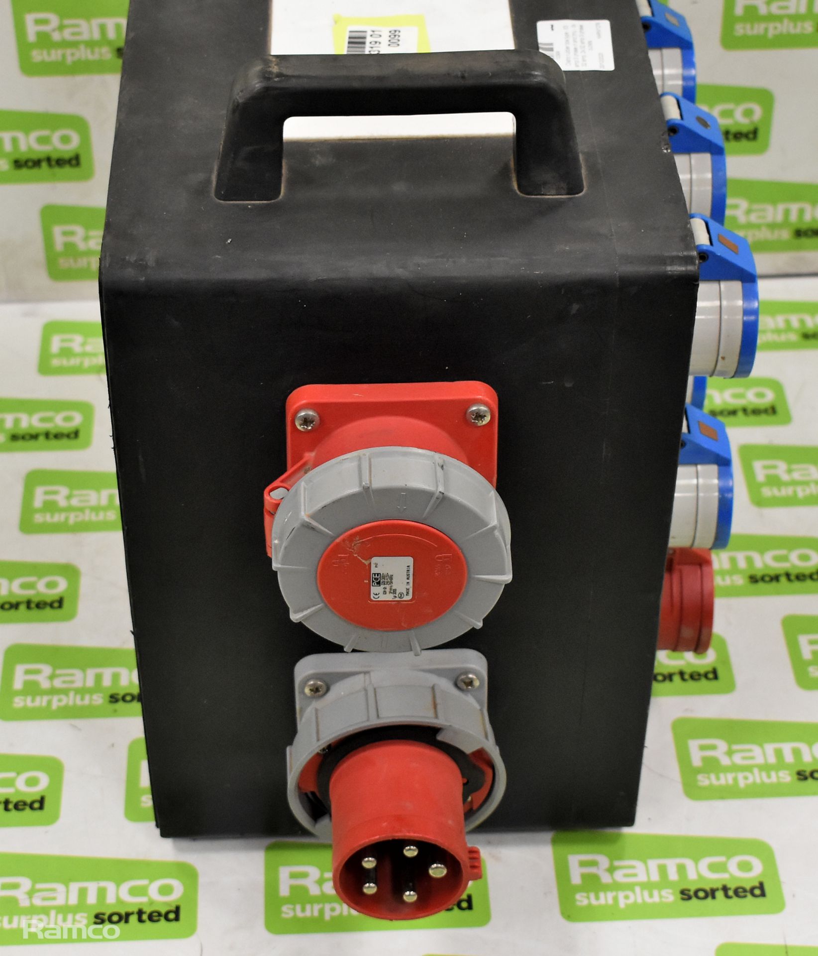 Distro rubber box type - 63 amp 3 phase in and thru - 6x 32 amp, 2x 32 ...