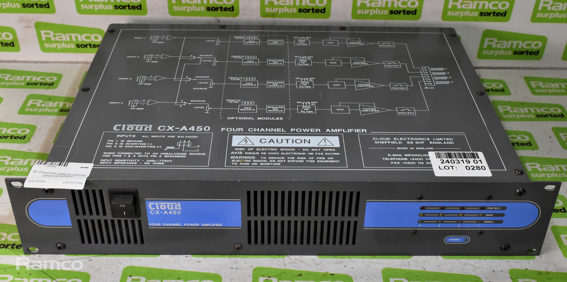 2x Cloud CX-A450 4-channel power amplifiers