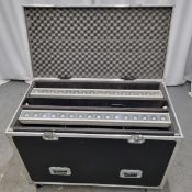 6x Studio Due Archibar 250 LED battens with hanging brackets in six way flight case