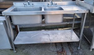 Stainless steel double sink unit - L 1550 x W 700 x H 960mm