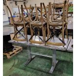 6x Wooden restaurant chairs, Metal table - W 1610 x D 690 x H 760 mm