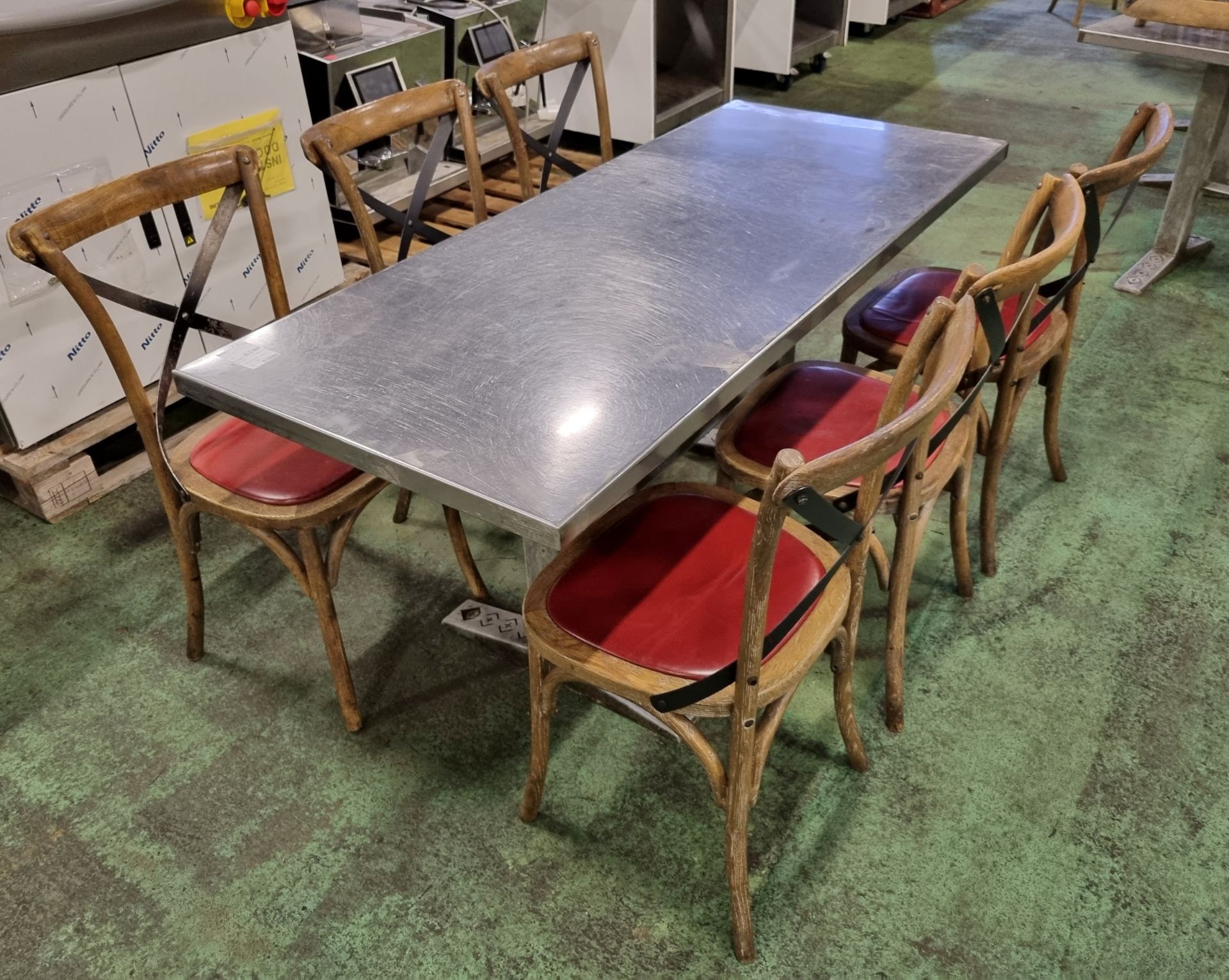 6x Wooden restaurant chairs, Metal table - W 1610 x D 690 x H 760 mm - Bild 3 aus 5