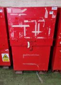 Red metal chemical storage container - W 820 x D 850 x H 1280 mm - NO KEYS