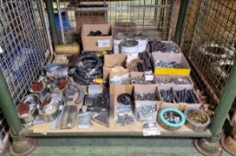 Workshop fasteners and hardware - bolts, nuts, washers, pipe, mineral jelly, metal brackets, hose