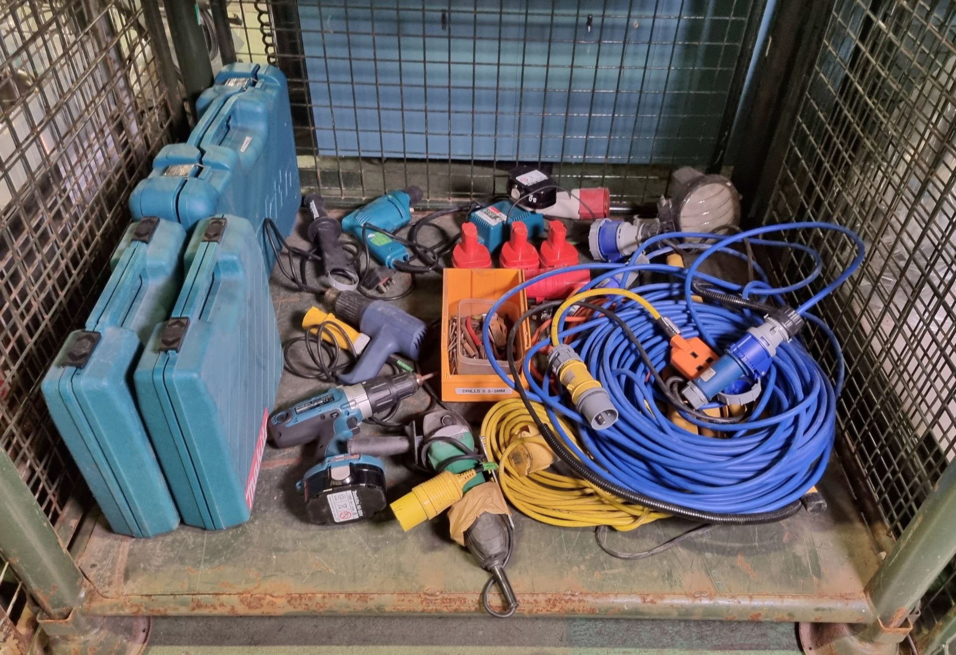 Workshop equipment - drills, angle grinder, heat gun, spare batteries, charger and power cables - Image 2 of 8