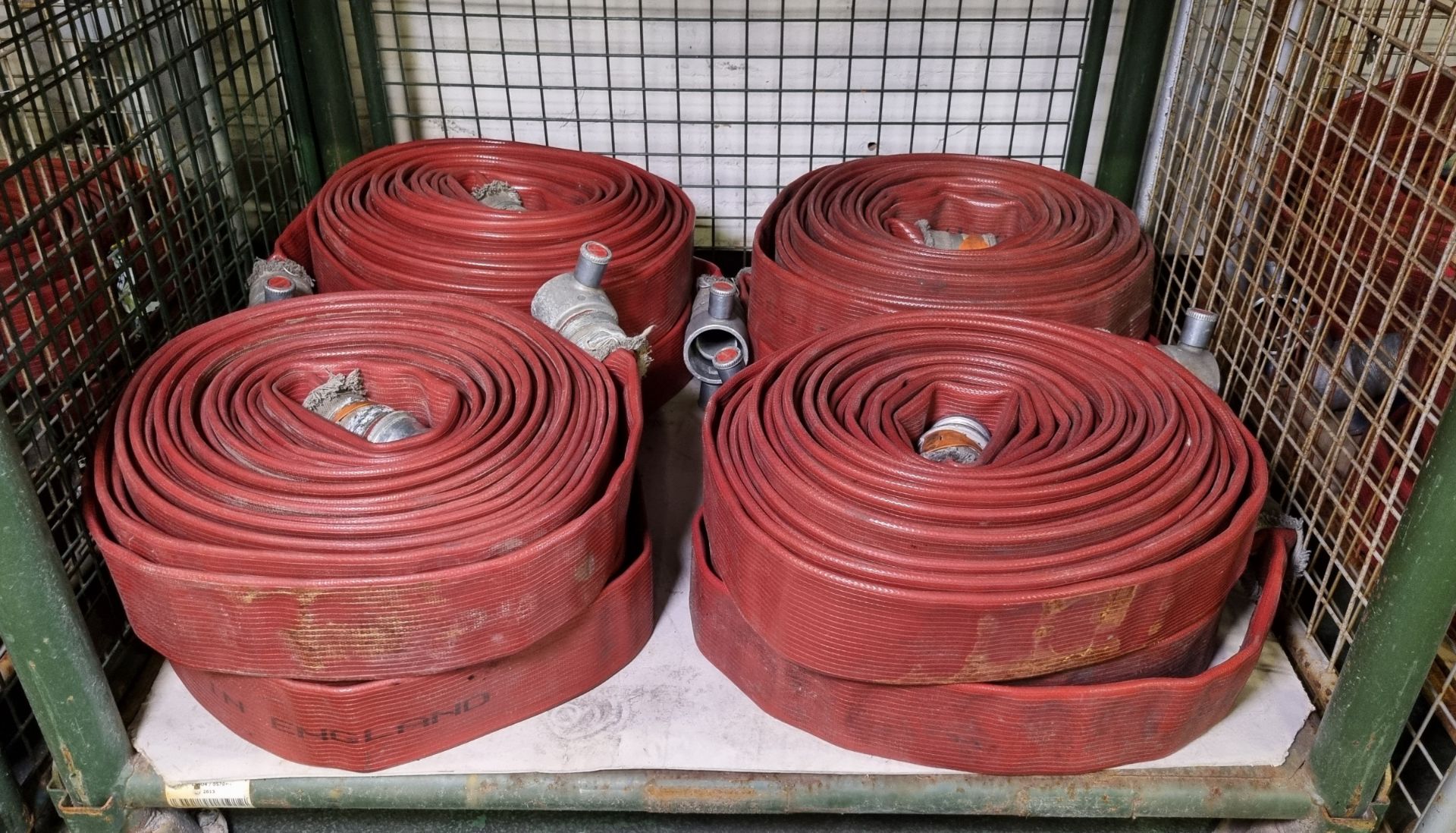 8x Angus Duraline 70mm lay flat hoses with couplings - approx 23 M in length