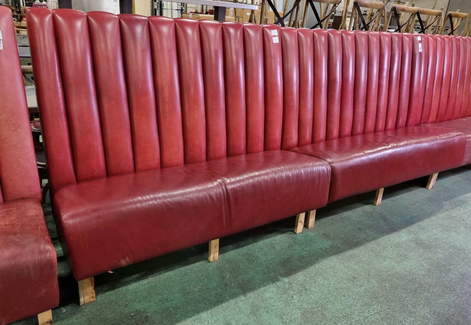 Red leather padded bench seating - Image 2 of 4