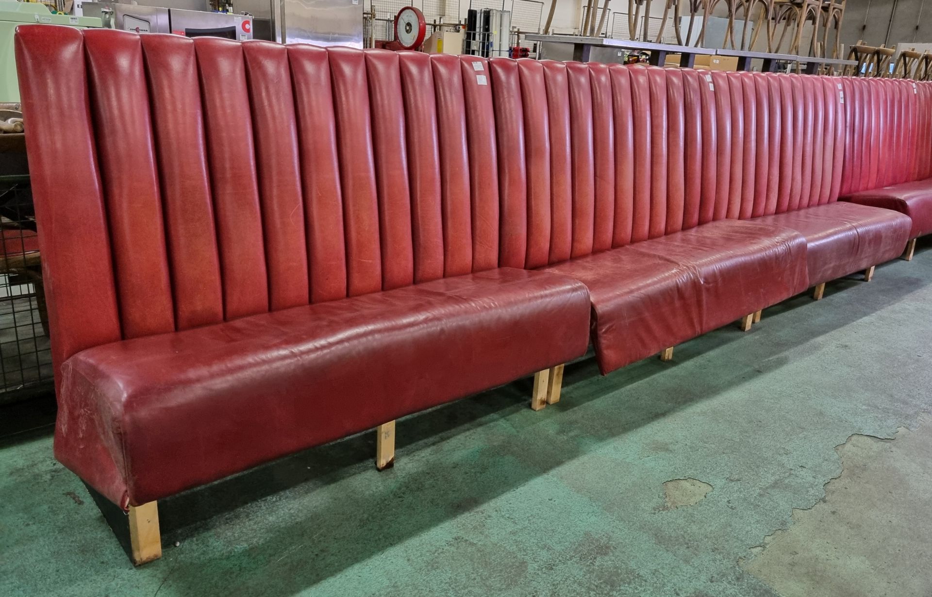 3x Red leather padded bench seats - W 1670 x D 700 x H 1380 mm - Image 2 of 5