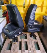 2x Black half leather captains chairs on pedestals