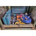 Workshop equipment - drills, angle grinder, heat gun, spare batteries, charger and power cables