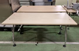 2x Vitra wooden desks with adjustable base, chrome effects legs and cable trunking - W 1600 x D 800