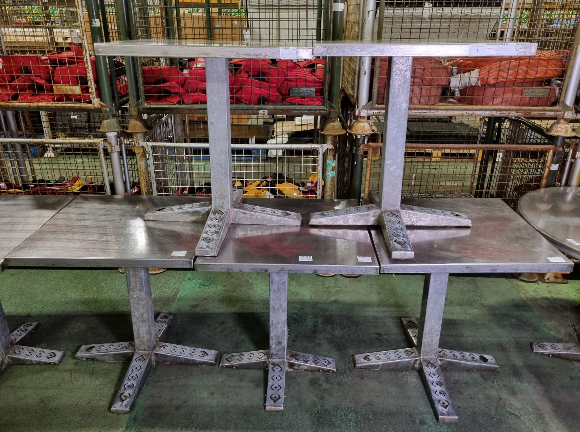 5x Square metal tables - tops are loose - W 700 x D 700 x H 750 mm