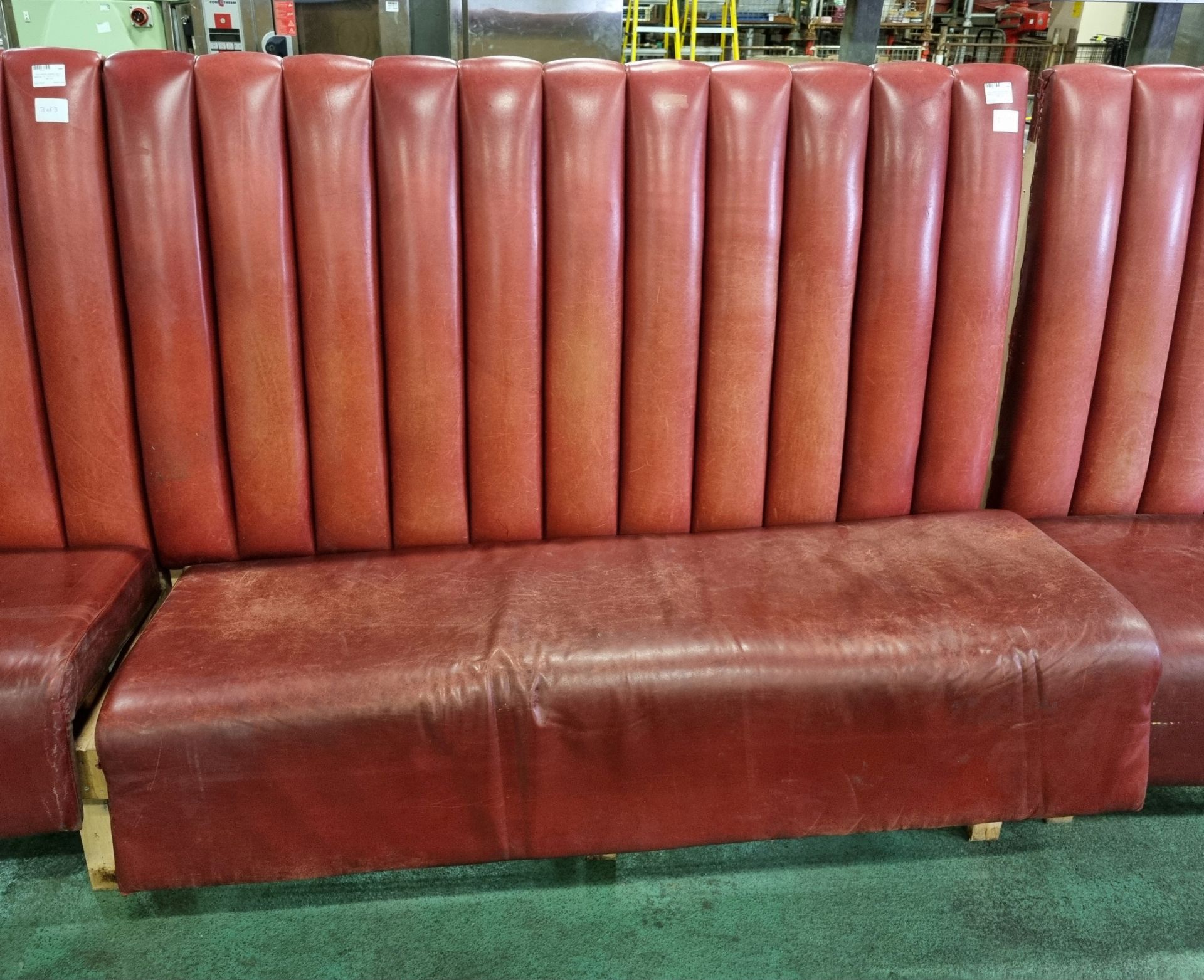 3x Red leather padded bench seats - W 1670 x D 700 x H 1380 mm - Image 4 of 5