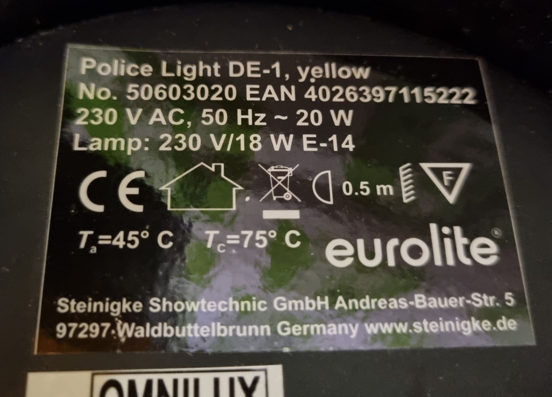 4x Eurolite amber rotating beacons - 230V with 16A plugs - Image 4 of 4