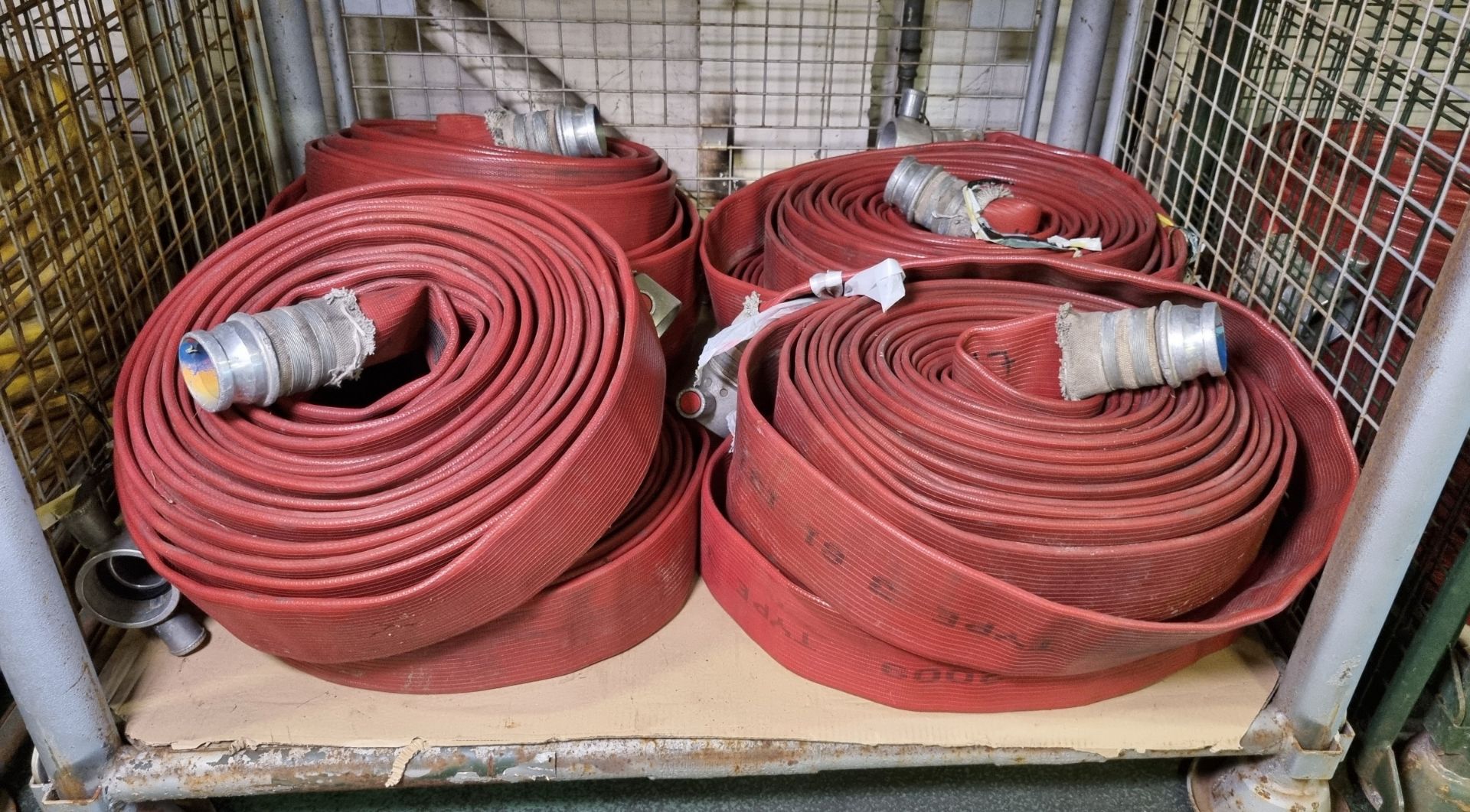 8x Angus Duraline 70mm lay flat hoses with couplings - approx 23 M in length