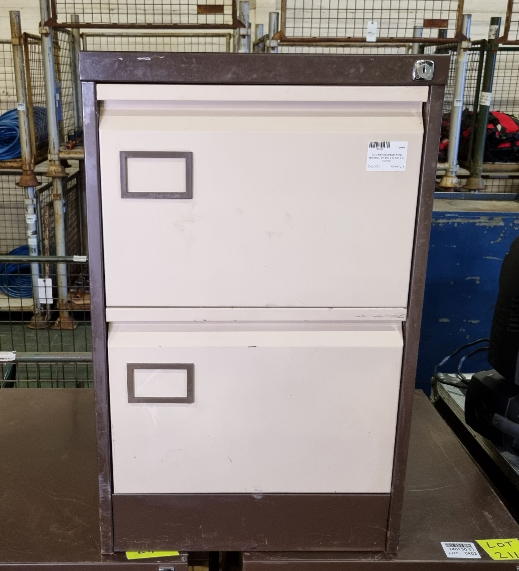 3x Metal two drawer filing cabinets - W 460 x D 630 x H 730mm - Image 2 of 7