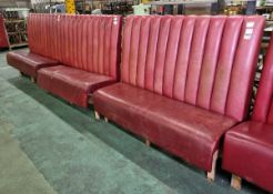 3x Red leather padded bench seats - W 1670 x D 700 x H 1380 mm