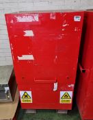 Red metal chemical storage container - W 760 x D 680 x H 1280 mm - NO KEYS