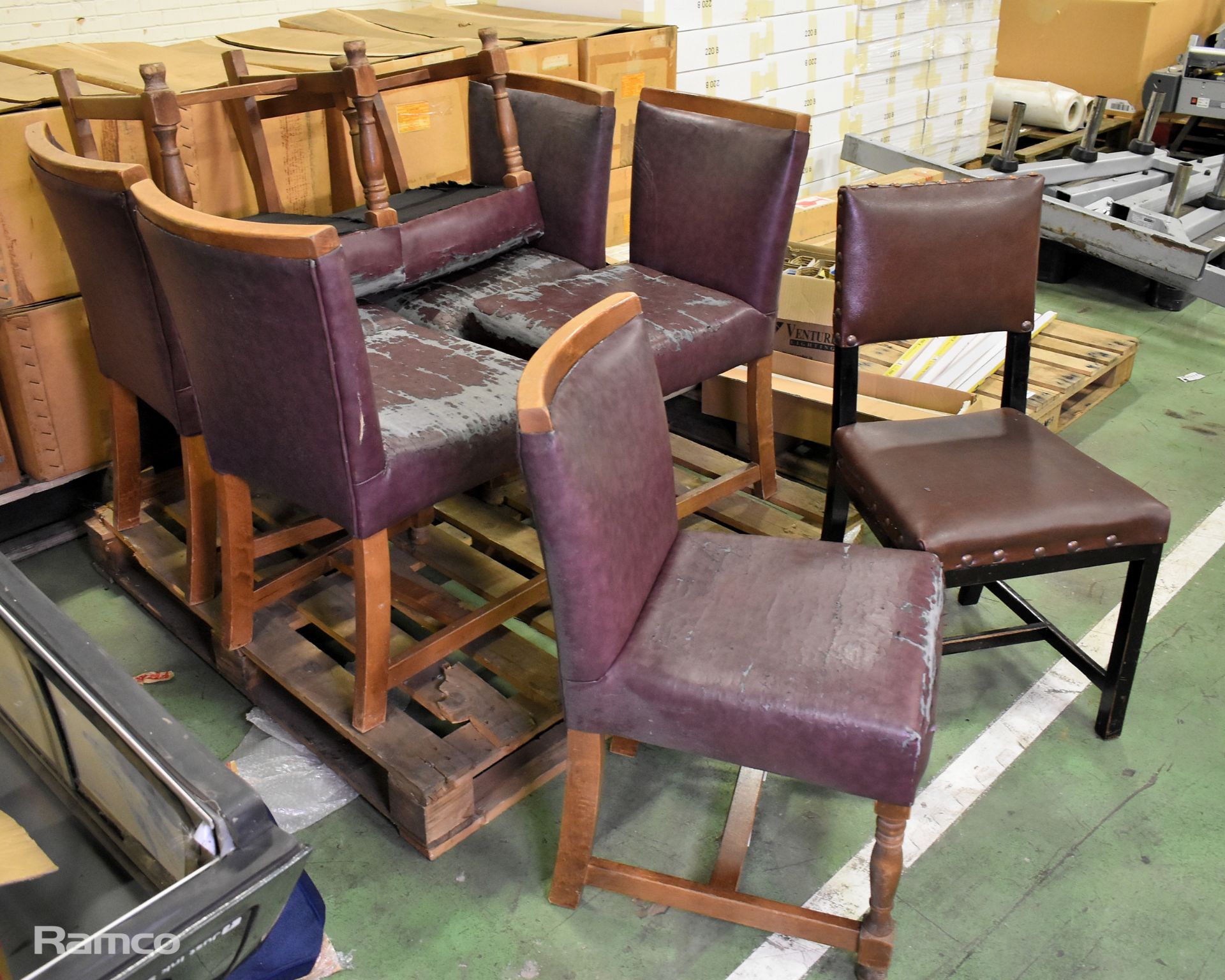 8x Leather wooden chairs - padding worn - Image 2 of 5