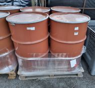 4x 220L Red mild steel open top drums - L 600 x W 600 x H 880mm