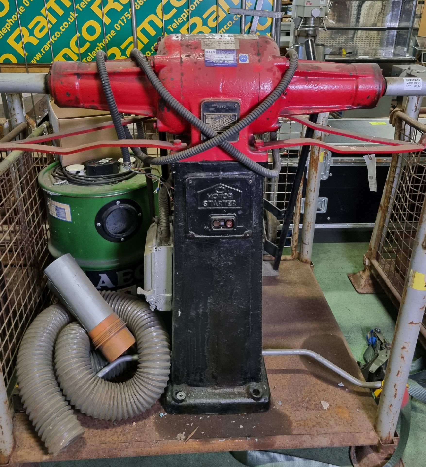 Canning pedestal twin-wheel grinder and buffing machine with AEG extractor unit and trolley - Image 2 of 9