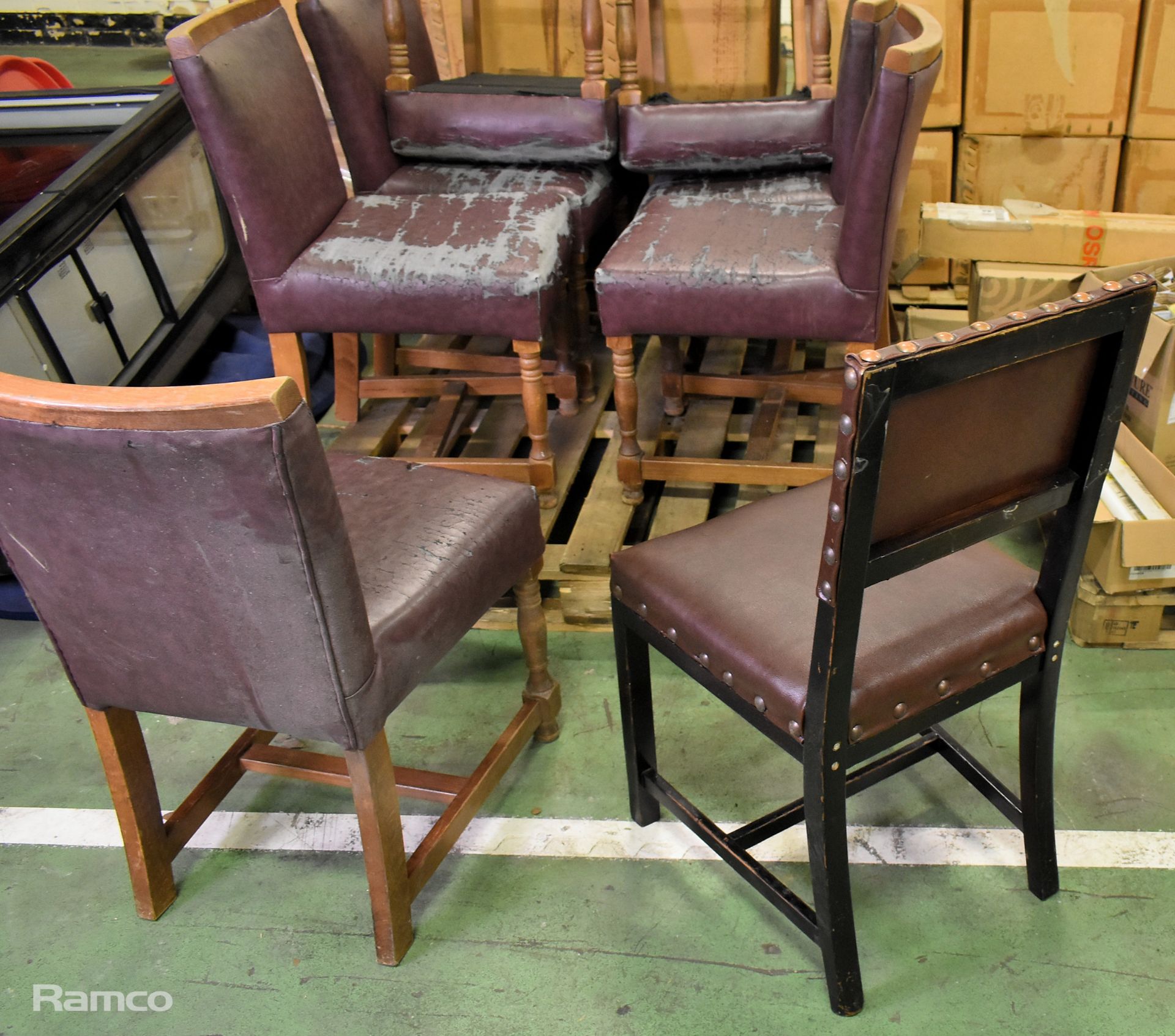 8x Leather wooden chairs - padding worn - Image 5 of 5