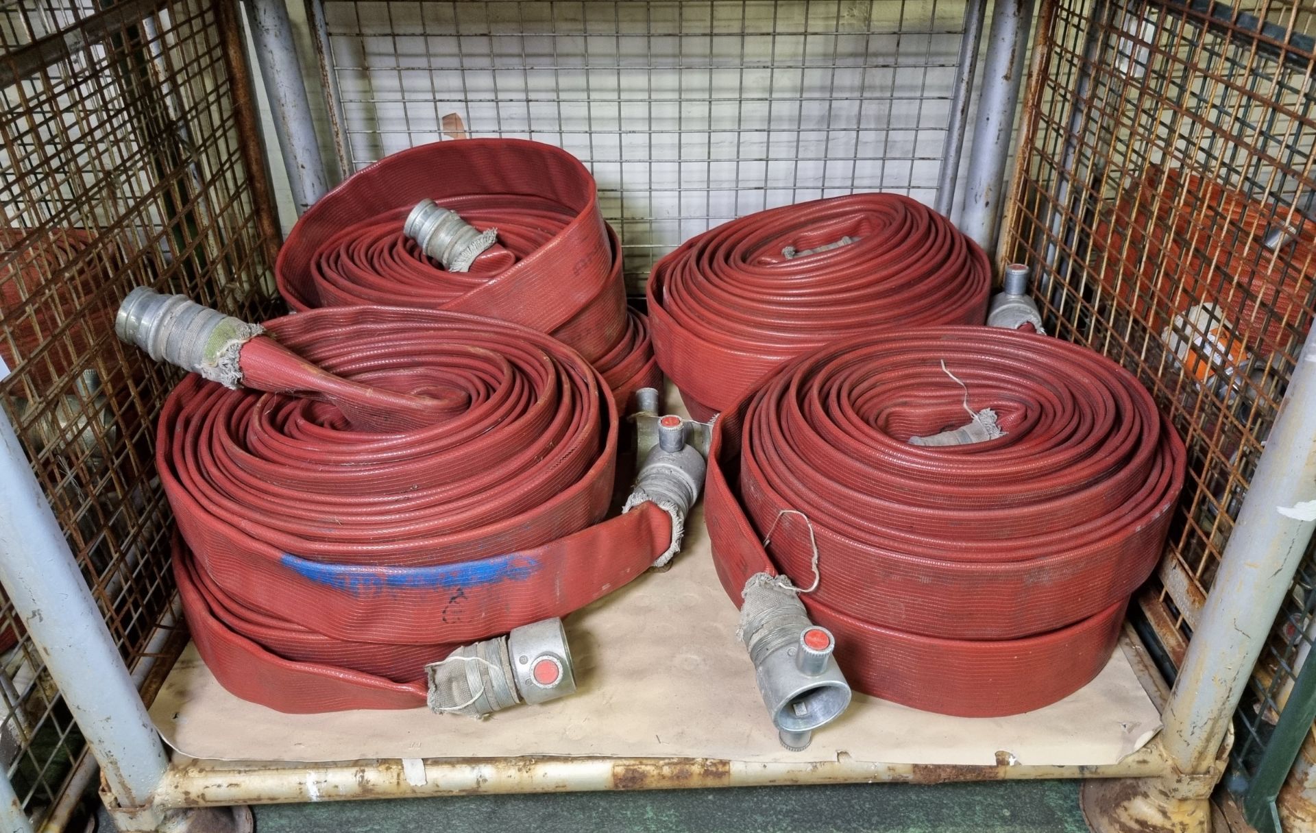 8x Angus Duraline 70mm lay flat hoses with couplings - approx 23 M in length