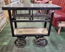 Metal serving trolley with wooden shelves - W 900 x D 470 x H 910 mm